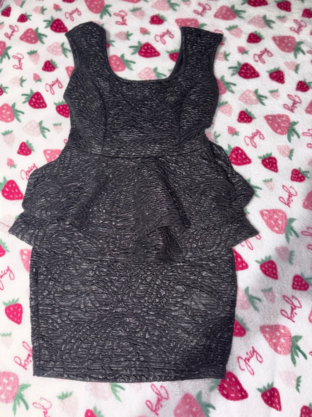 Sleeveless Black Textured Peplum Dress